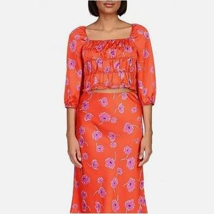 Sanctuary think of me smocked crop shirt and skirt set